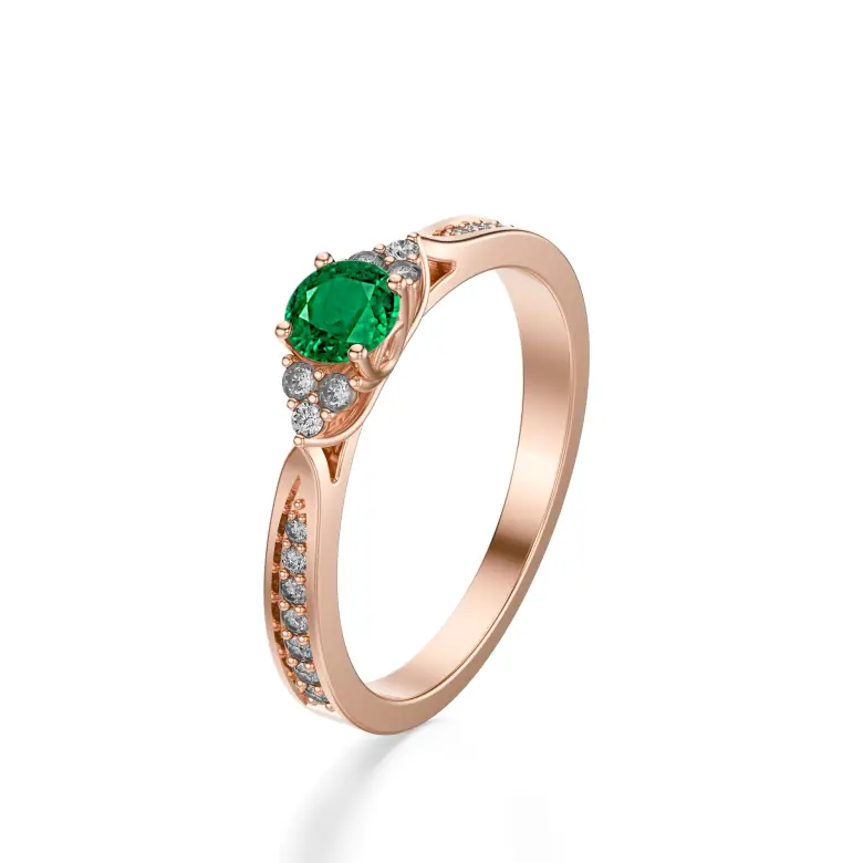 Pierścionek z szmaragdem i brylantami różowe złoto AJPZ_084